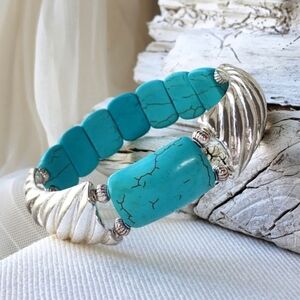 SALE Boho Jewelry White Rhodium-plated Natural Hawolite Stone Silver Bracelet